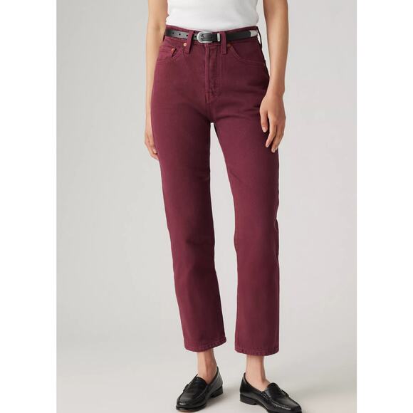 Levi’s Premium 501 Original Fit Jeans High Rise Cropped Burgundy Womens Size 29 - Picture 1 of 10